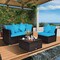 Costway 4PCS Patio Rattan Wicker Furniture Set Cushioned Sofa Ottoman Garden Turquoise\Red